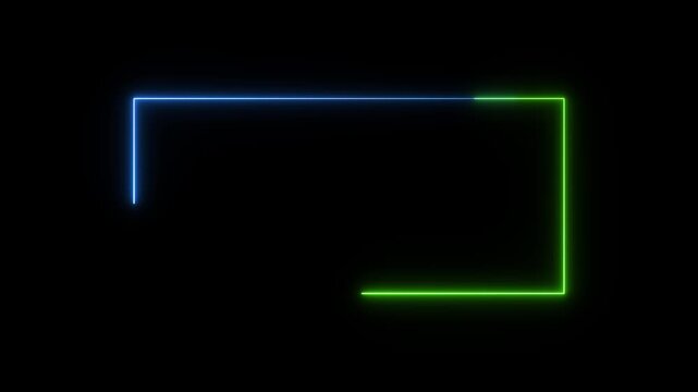 Animation of glowing neon rectangles abstract background. abstract glowing blue neon rectangle border frame. 4k animated on black background