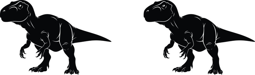 Dinosaur silhouette collection, T-Rex illustrations with strong posture, fierce prehistoric creature graphics for education, museum projects, fantasy design vector set