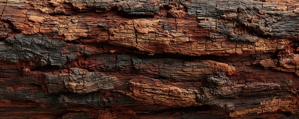 Fototapeta premium Natural dried bark close-up with reddish-brown and dark wood grain contrast
