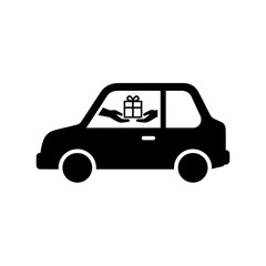 Car outline passenger gift exchange through window vector illustration