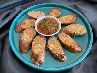 Grilled Lao pork sausage (Sai Oua). Savory, aromatic, and spicy, packed with fresh herbs and lemongrass. A cultural favorite.