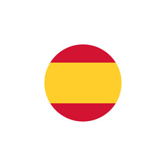 Red yellow red circular Spanish flag icon with coat of arms, stylized Spain emblem for culture, nationality, travel, language, and international identity