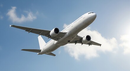 Airplane Taking Off Against a Beautiful Blue Sky with Wispy Clouds