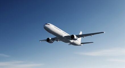Aircraft soars through the vibrant blue sky gracefully, taking flight