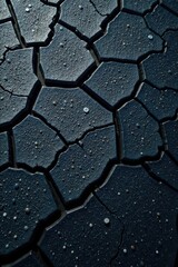 Cracked asphalt, aerial view Dark grey, textured surface , bird's-eye view, rough, background