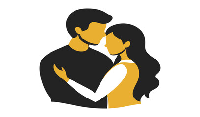 Couple embracing affectionately in a minimalist flat design style