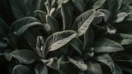 Close up of fuzzy green leaves with a soft texture showcasing intricate details and natural beauty