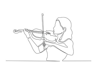 Single Continuous Line Drawing of Woman Playing Violin