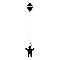 Top down view person and kite silhouette vector illustration