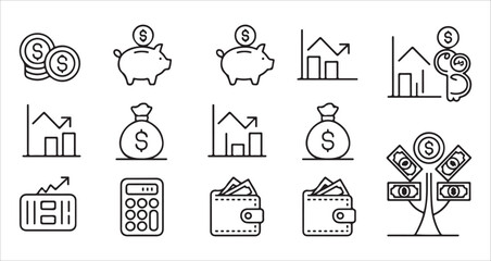 financial protection and security icons set of shield money and coins line style