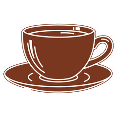 Brown Coffee Cup Illustration with Saucer and Handle Aesthetic Beverage Drawing Design Element