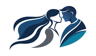 Stylized silhouette of a couple embracing in blue tones