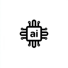  Abstract Icon of AI Microchip with Circuitry Representing Machine Learning and Future Tech, Black and White Graphic.