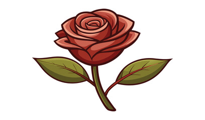 Obraz premium Hand drawn illustration of a single red rose with green leaves
