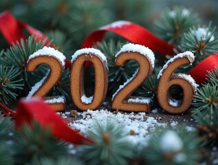 Festive 2026 Numbers with Winter Decorations