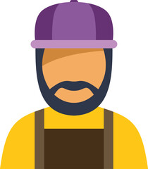 Portrait of a worker wearing an apron and a purple cap, ideal for representing craftsmanship, small businesses and manual labor