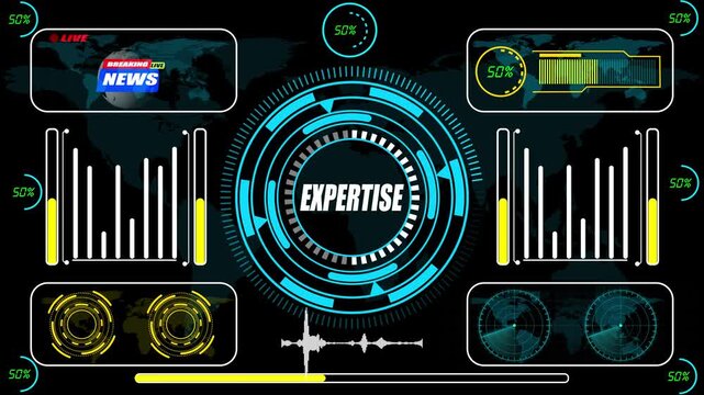 Expertise intelligence HUD dashboard highlighting skill evaluation analytics, competency metrics, and advanced capability assessment visualization