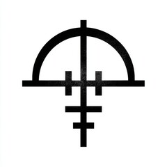  Geometric Icon with Cross, Semicircle and Horizontal Lines Design on White Background.