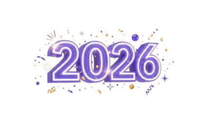 Vivid and Playful "Happy New Year" Text in Multi-Colored, Inflated 3D Letters with a Hand-Drawn Doodle Background Featuring Sketches of Fireworks, Clocks, Stars, and Champagne Glasses.