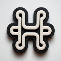 Obraz premium Close-Up of White Geometric Design with Black Border on White Background, Modern Minimalist Art Deco Style Symbol.