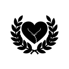 Hand heart with open laural wreath below vector illustration
