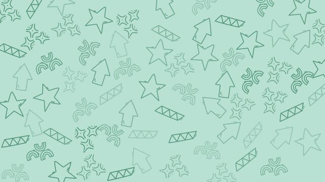 Animation pattern abstract geometric shapes such as stars, arrows, and diamond squares perfect for modern design projects or corporate branding materials.