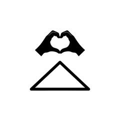 Hand heart above minimal house roof outline vector illustration