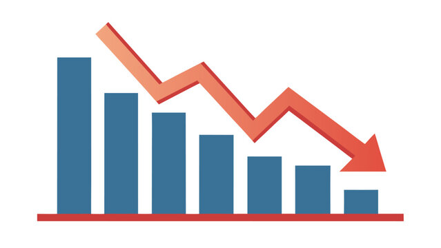 declining graph with red arrow and blue bars
