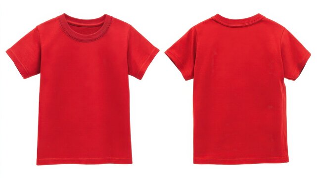 Studio shot of a simple red kids shirt as a design mockup with front and back