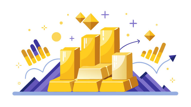 gold bars and cryptocurrency symbols rising, wealth and finance concept