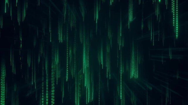 Digital Rain: An abstract depiction of binary code streaming down in vibrant green Stock Video