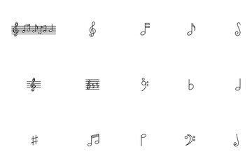 Musical notes and notation symbols line icon set