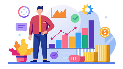 Naklejka premium Business professional analyzing financial growth charts and data trends with digital icons in modern office
