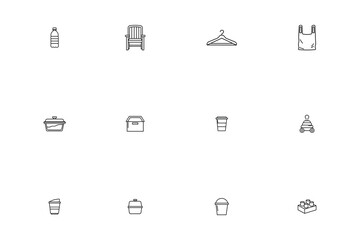 Plastic products and everyday household objects line icon set