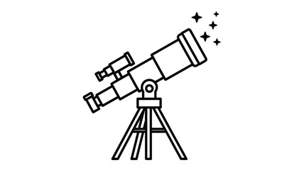 A linear drawing of a telescope on a tripod detailed silhouette