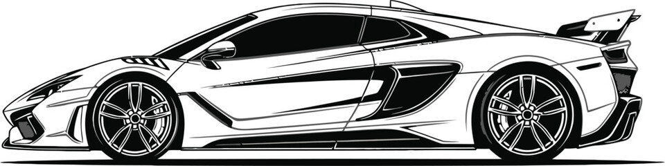Modern sports car side view detailed vector illustration