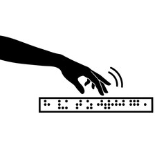 Obraz premium Side view hand sliding across braille strip vector illustration