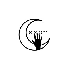 Fototapeta premium Hand reading braille inside crescent moon shape vector illustration