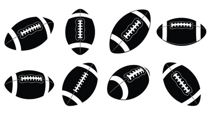 Fototapeta premium American footballs in various poses a striking black and white silhouette
