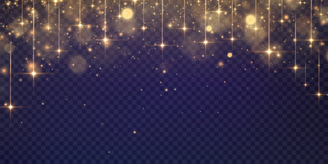 Obraz na płótnie Canvas Vector magical bokeh, stars and dusty light. Soft blured bokeh and lights png. Christmas light effect on transparent background. Vector illustration isolated on png.