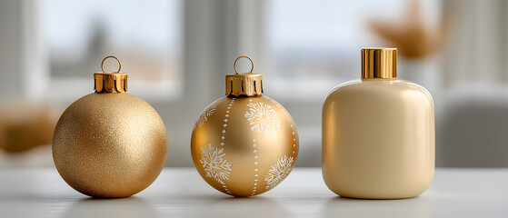 Ornament look so lovely and elegant, it gives festive holiday joy, three piece set sitting on table indoors