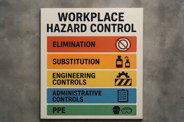 Workplace hazard control sign for the concept of industry safety.