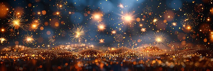 Panoramic View of Sparkling Lights and Bokeh Effect on a Dark Background