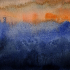 Semi-abstract landscape. Watercolour on paper. Versatile hand painted artistic image for creative design projects: posters, websites, banners, cards, prints, wallpapers. Artist-made art.