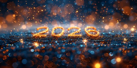 Panoramic 2026 Glowing Numbers with Bokeh Effect