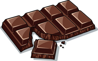 Illustration of a slightly broken chocolate bar, isolated on white background