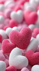 Obraz premium Textured Pink and White Hearts, Valentines Day Sweet Love Background
