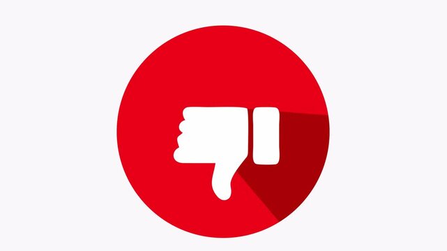 Red circle with white thumbs down icon suitable for negative feedback, disapproval concepts, presenting dissent or rejection in design projects.