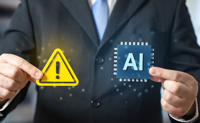 AI microchip and warning symbol. Shortage of AI power and components in the electronics market. The...