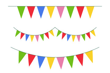 Bright and festive set of bunting in various designs, isolated on a transparent background. Perfect for party, celebration, or holiday decorations. PNG and Vector illustration